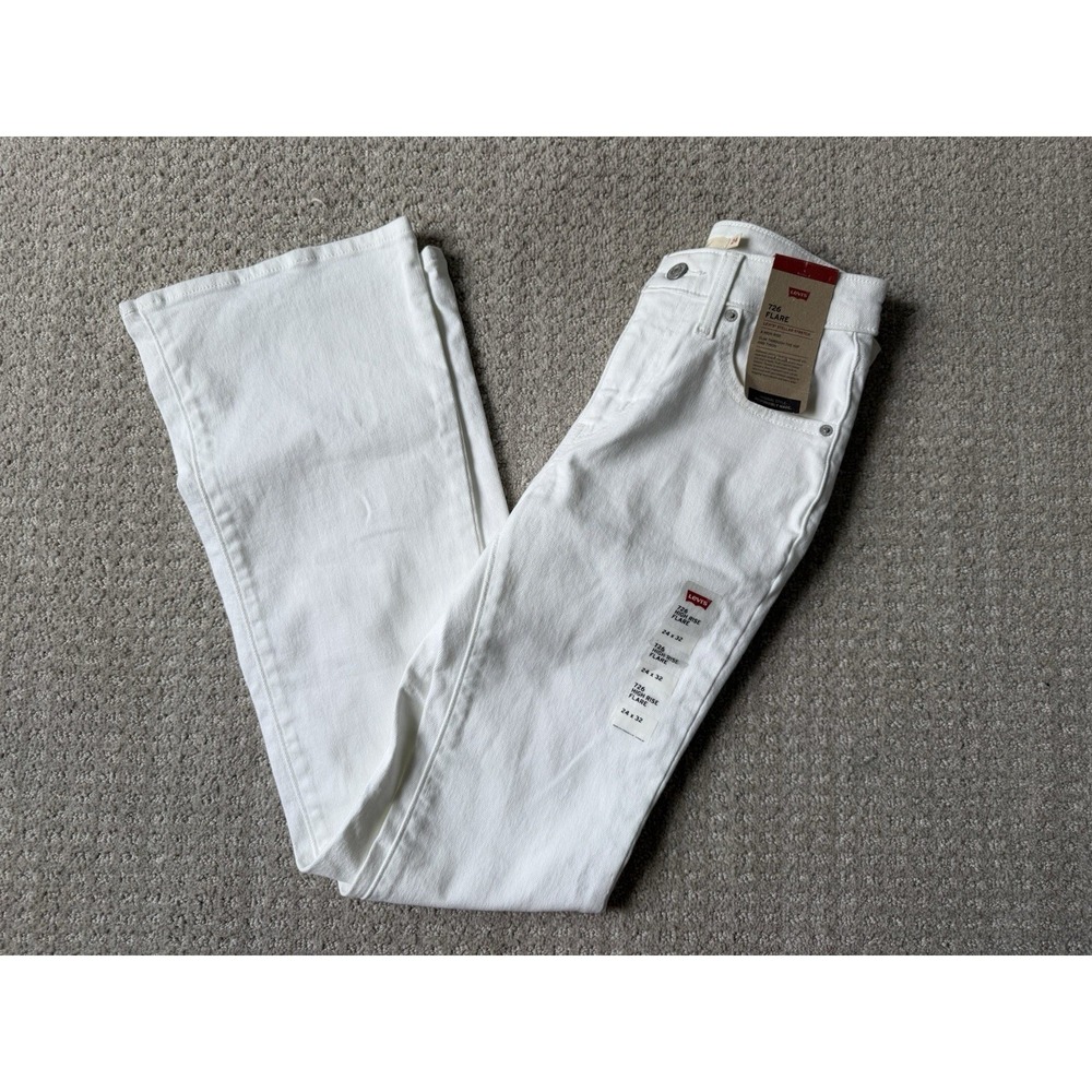 Levis 726 Flare Jeans Women's Size 24x32 White High Rise Slim Thigh Retro